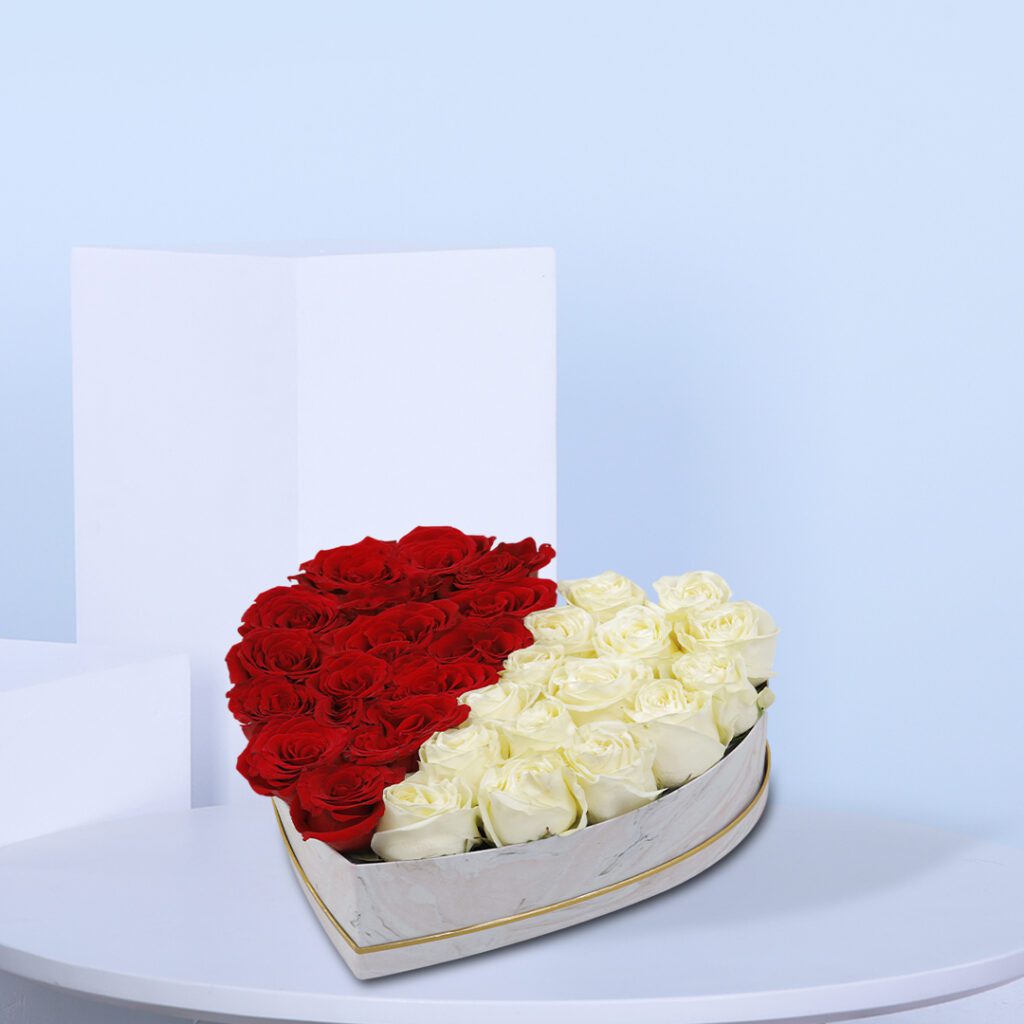 Roses of Red and White in Heart Shape