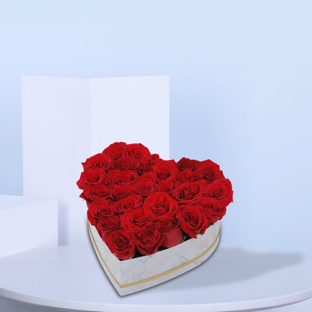 Red Roses In Heart Shaped Box