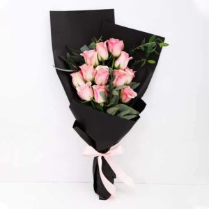 12 Red Roses in Black Wrapping