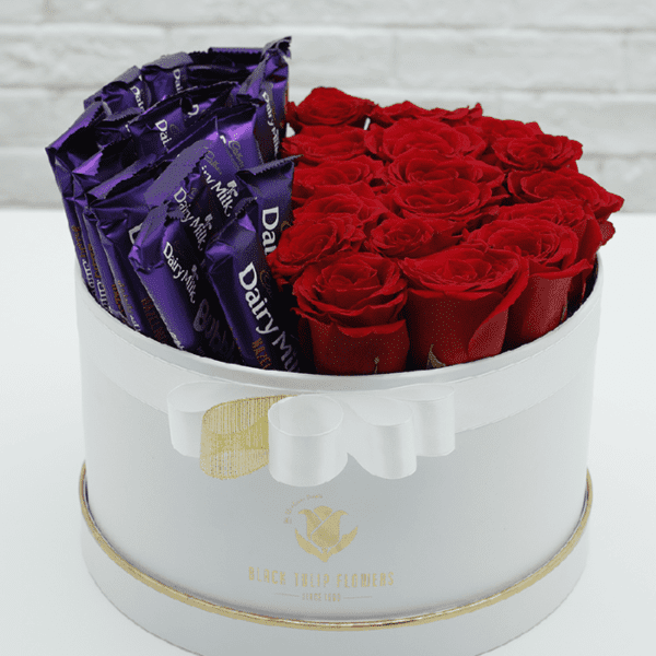 Box of Red Roses with Dairy Milk Chocolate