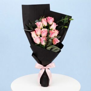 12 Red Roses in Black Wrapping