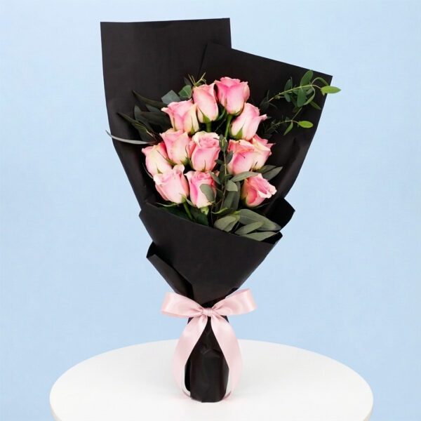 12 Red Roses in Black Wrapping