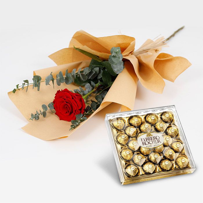 Spectacular Single Rose with Ferrero | SIngle Rose Online