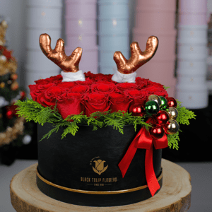 Red Roses In A Box - Reindeer Theme 