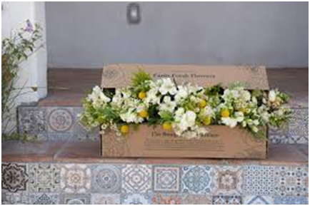 flowers in brown box