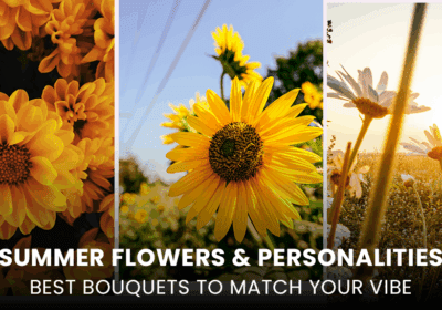 A vibrant summer bouquet featuring sunflowers, daisies, and peonies, arranged to reflect different personality types—from bold and adventurous to calm and romantic.