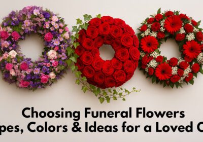 Assorted funeral flower arrangements in various colors and styles to honor a loved one