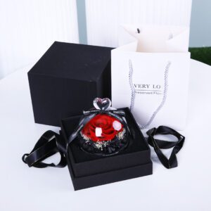 Preserved red rose in a luxury gift box with crystal heart decor