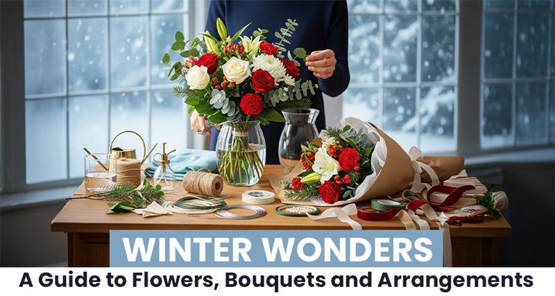 Winter Wonders guide to seasonal flowers, bouquet designs, and winter floral arrangements.