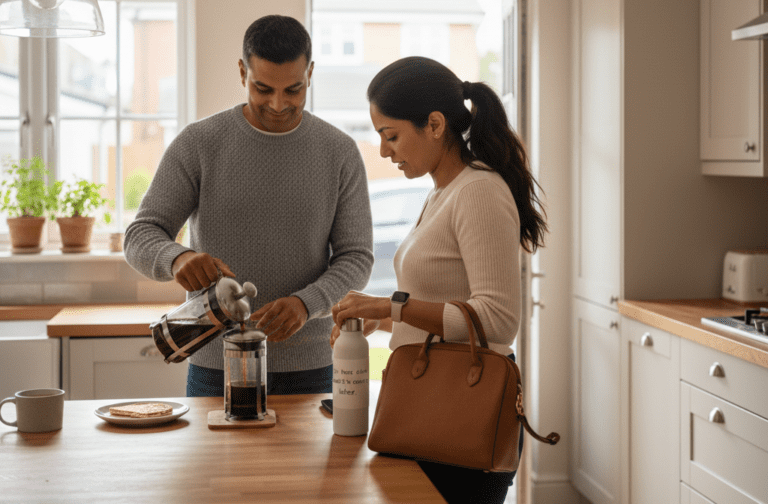 Romantic morning scene showing a sweet start to the day at home.