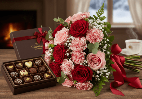 Flower and chocolate combo gift creating double the romance for Valentine’s Day