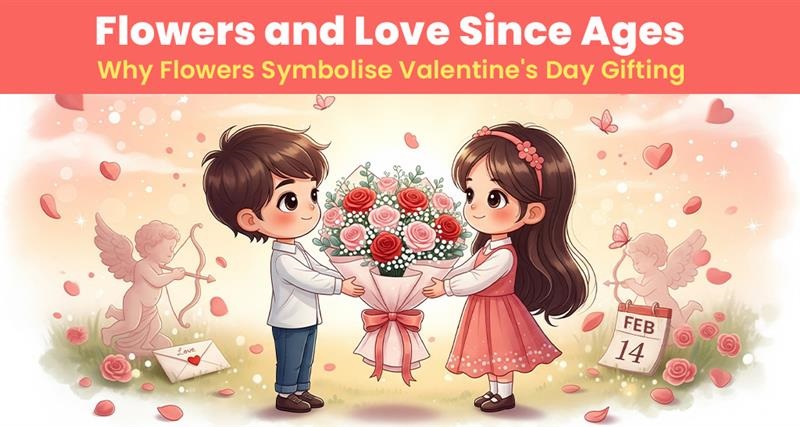 Flowers and love since ages explaining why flowers symbolise Valentine’s Day gifting.