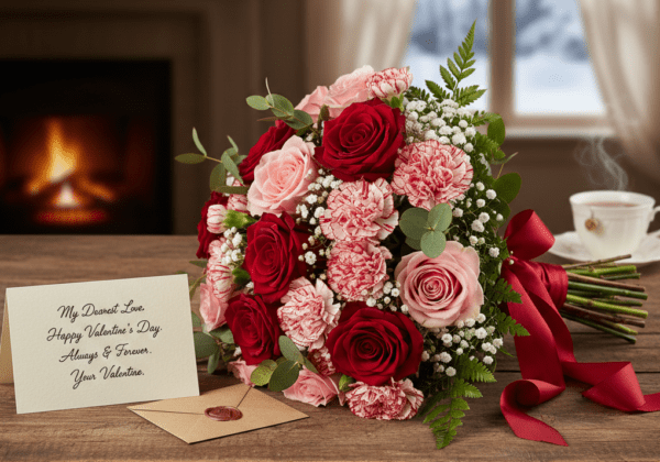 Classic Valentine’s Day flower bouquet arranged to celebrate love passion and heartfelt emotions