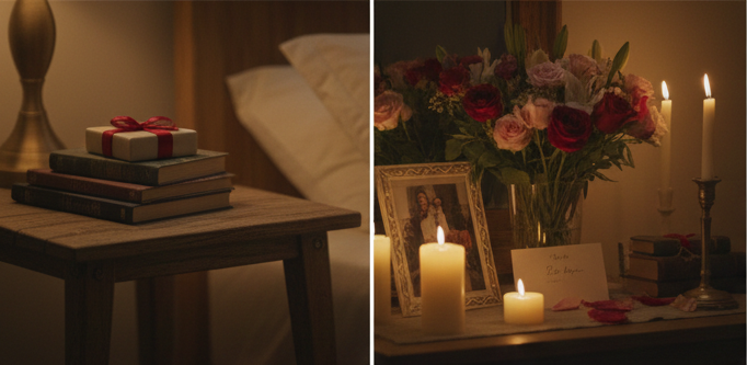 “Couple exchanging small romantic gestures that speak loudly without words.