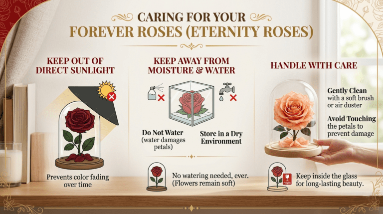 Forever roses kept away from sunlight to maintain color and quality