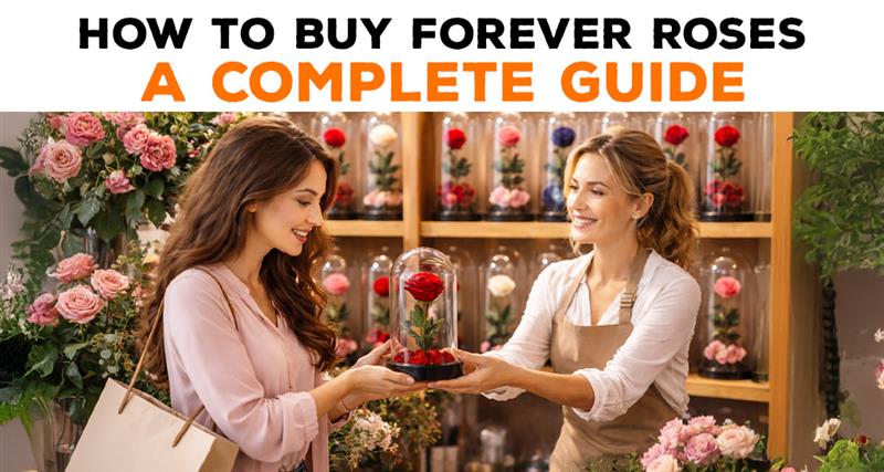 A guide to buying forever roses, featuring preserved rose arrangements in elegant boxes for long-lasting gifts