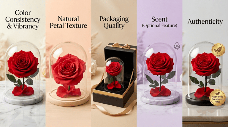Checklist for buying forever roses including quality, color, and arrangement options