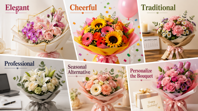 A colorful arrangement of birth month flowers, each representing a different month, creating a thoughtful and personalized birthday gift.