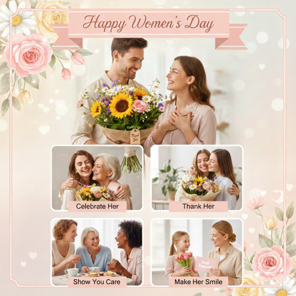 Celebrating women with flowers and gestures